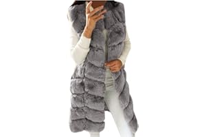 WUAI-Women Faux Fox Fur Vest Winter Warm Long Fur Jacket Warm Faux Fur Coat Outwear Plus Size