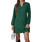 Jayscreate Women's A-line Suede Mini Dress Pocket Elegant 2025 Spring Fall Winter V Neck Long Sleeve Short Dress