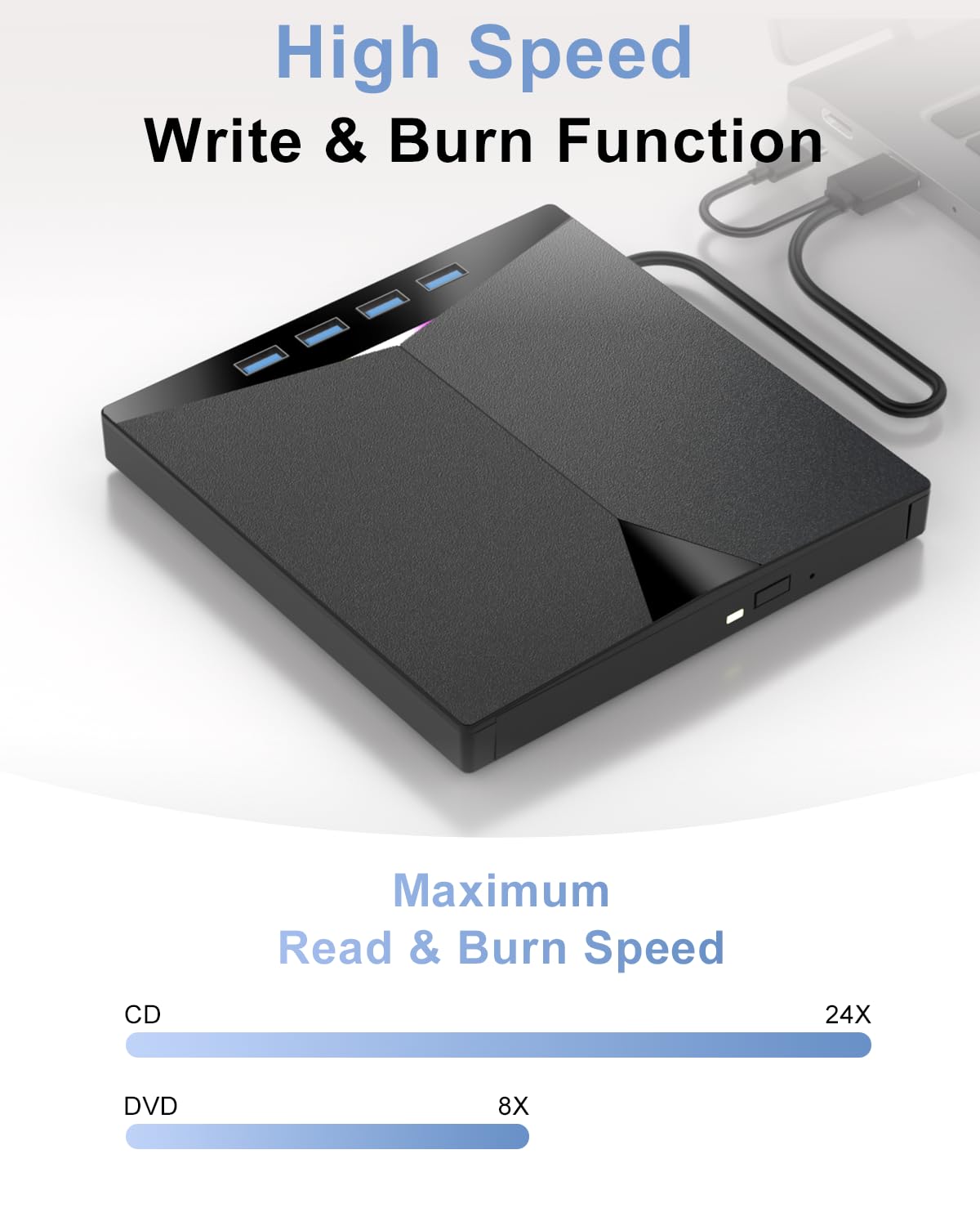 External CD/DVD Drive for Laptop, 7-in-1 External DVD Drive with 2 USB Ports, External DVD Burner with SD/TF Card Slots, CD/DVD Reader, USB 3.0 DVD Writer Compatible with Laptop, Mac, Windows, Linux