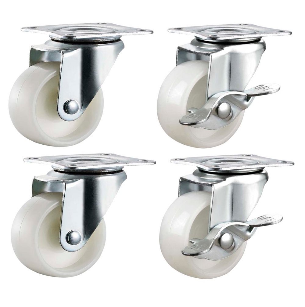 Qty. 4 x 50mm Nylon Swivel Castors with Brakes - Furniture, Appliance & Equipment Small Wheels by Bulldog Castors - Max 110Kg Per Set