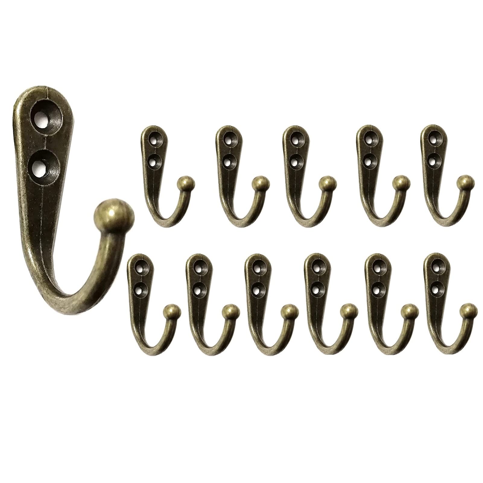Beilala 12 Pack Coat Hooks Door Wall, Small Single Metal Hook with 30 Screws Hanging Clothes, Robe, Towel, Hat, Key, Cup for Bedroom Bathroom Kitchen Office Closets (Bronze)