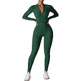 YEOREO Women Long Sleeve Workout Jumpsuit Zip Up Romper Bottom Pants Bodysuit Bodycon Sexy One Piece