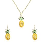 Chanaiqw Tropica Chic Pineapple Stud Earrings Bohemian Fruits Pineapple Dangle Drop Earrings Necklace for Women Statement Summer Beach Jewelry Gifts Set