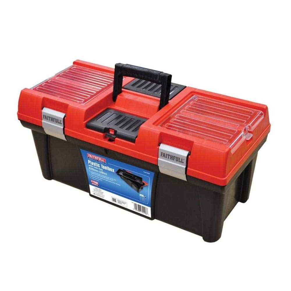 Faithfull FAITB20 Plastic Toolbox with Organiser Lid and Tote Tray 52cm (20in), Red / Black