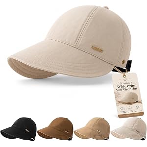 Women's Wide Brim Sun Visor Hat, Wide Brimmed Sun Cap | Foldable Wide Brim Sun Protective Hat with Ponytail Hole, 360° UV Pro
