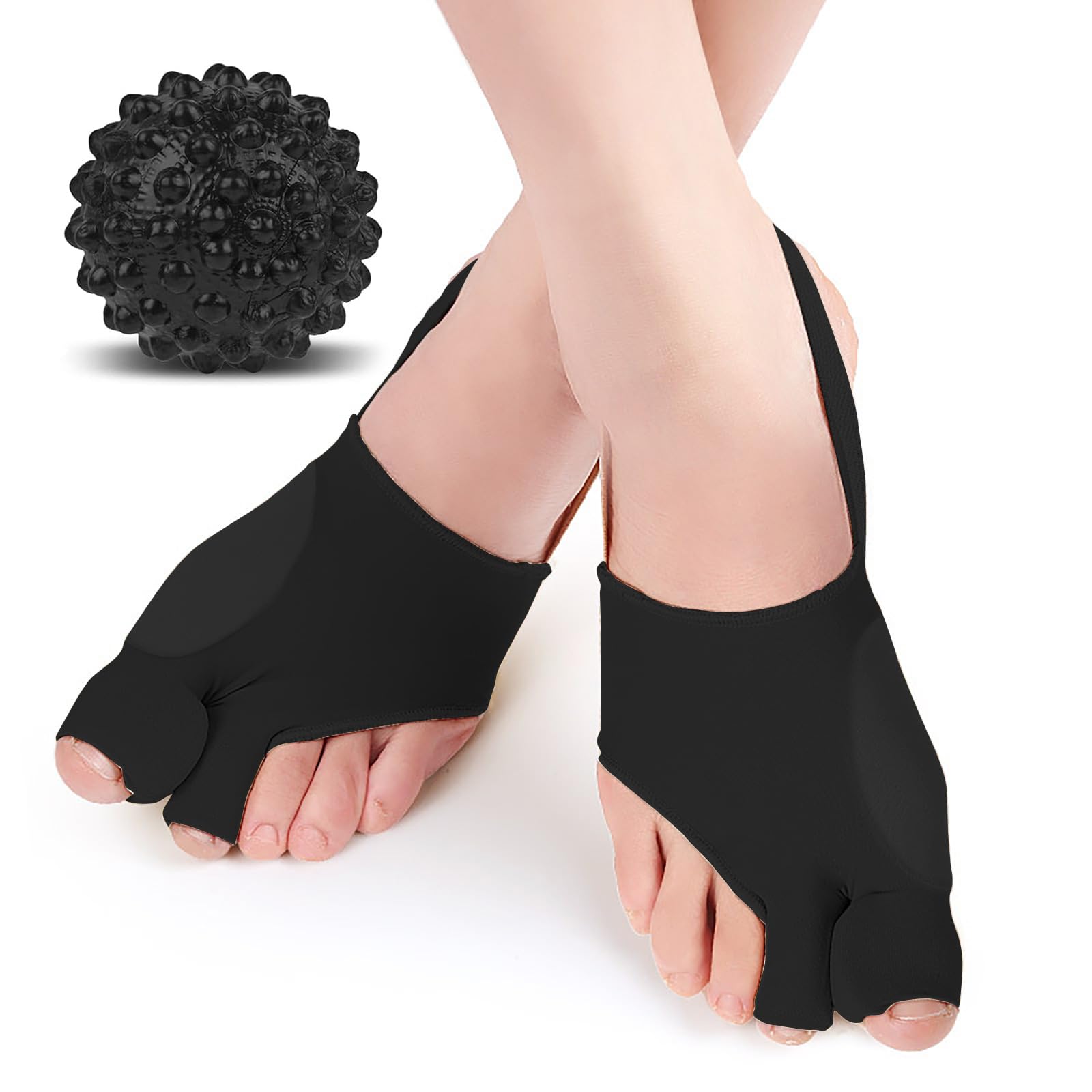 Photo 1 of **MISSING SPLINTS*** 2Pcs Bunion Corrector/Splint/Brace for Women & Men, Big Toe Straightener/Separators for Hallux Valgus Pain Relief & Correct Toe Alignment, Soft & Breathable for Day/Night, Free Size, Include a Massage Ball, Black