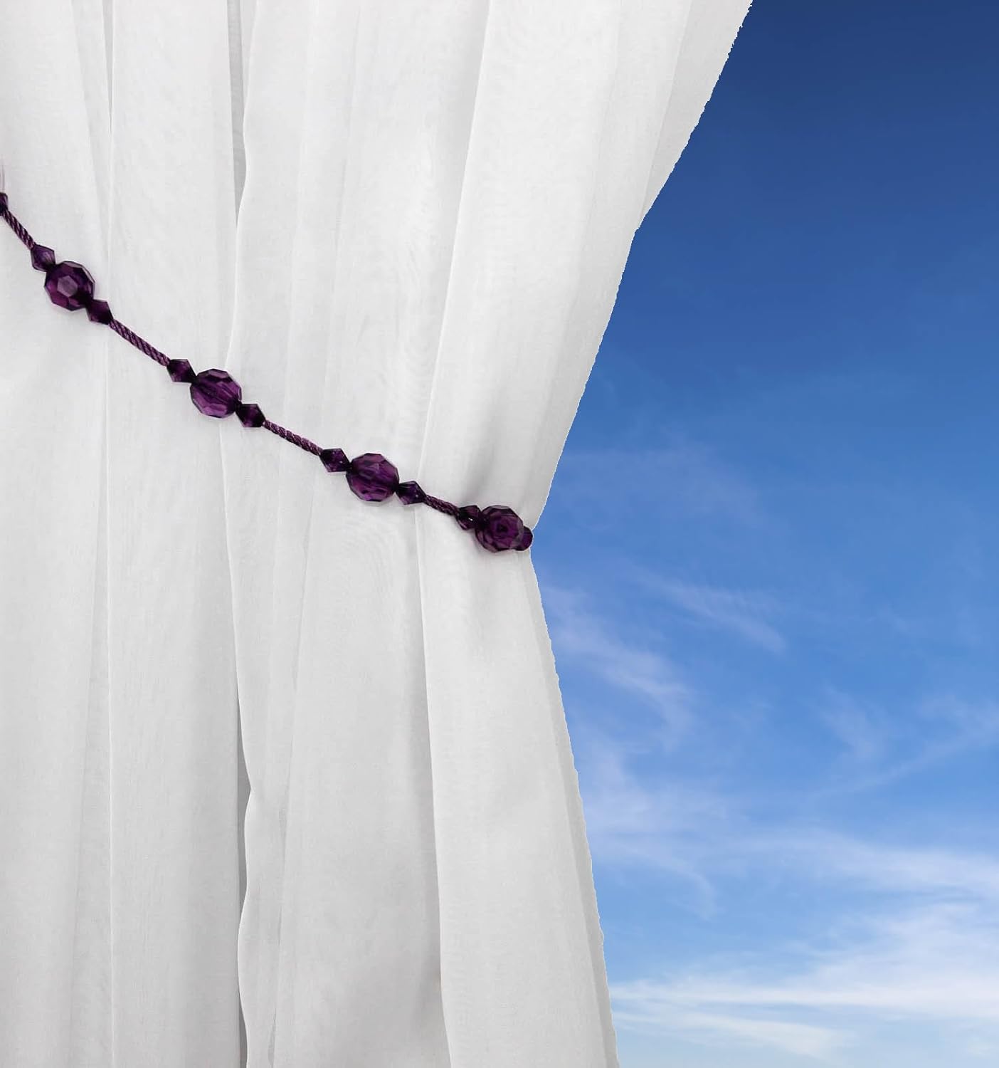Aubergine Purple Gem Beaded Tie Back Bead Curtain Tieback Pair