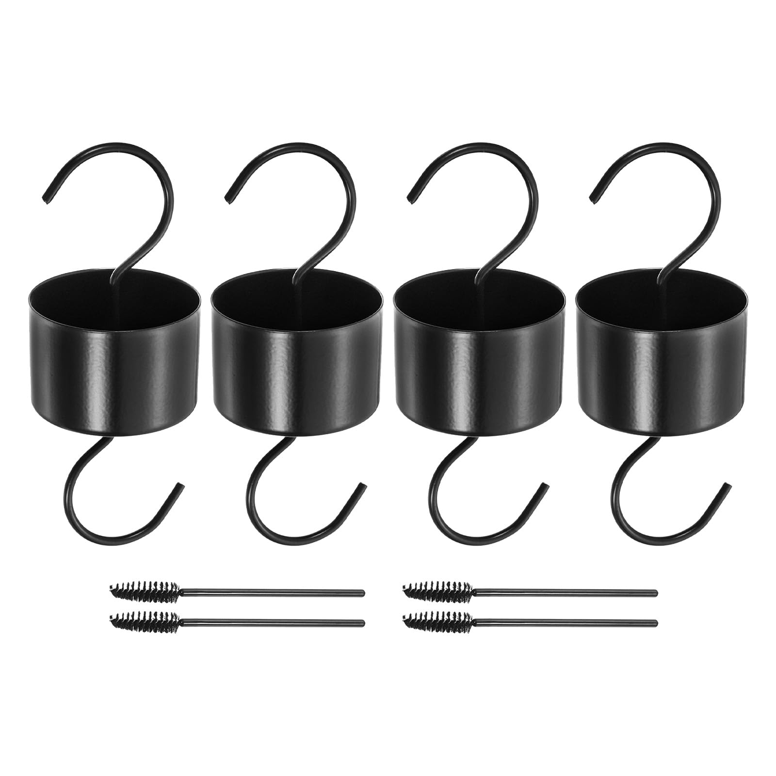 PATIKIL Moat Guard for Hummingbird Feeder, 4 Pack Metal Guard Hummingbird Feeder Hanging Hook with 4 Brushes for Outdoor Patio Yard, Black