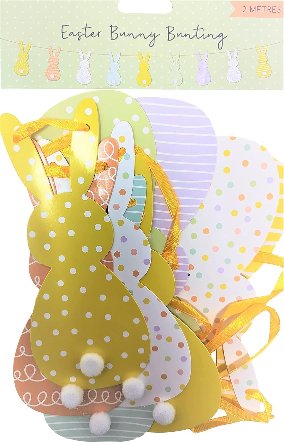 2 Pack - Easter Bunny Bunting (4 Metres Total) | Double-Sided Pre-Threaded Garland with 18 Bunny Flags & Pom Pom Tails | Easter Decoration for Home, Party, School