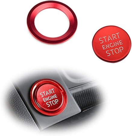 Amazon Gtinthebox 無鍵エンジンスタート ボタンカバー スポーツ型レッド極めて薄いアルミ制無鍵エンジンスタート ストップボタン 周辺飾りループ スターターボタンカバー スターターリング アウディa4 A5 A6 A8 Q5 などに適用する 無鍵エンジンスタート ストップ