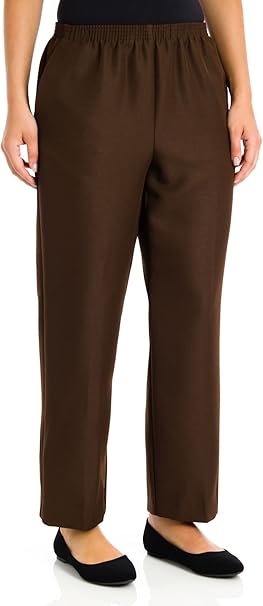 Alfred Dunner Classics Petite Short Elastic Waist Pants Brown 12P M at Amazon Womenâs Clothing store
