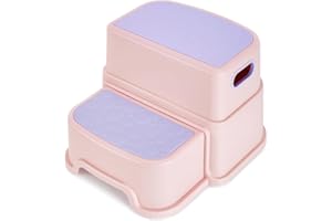 Welspo 2 Step Stool for Kids, Anti-Slip Toddler Toilet Potty Training Stool with Handles, Two Step Stool for Bathroom, Kitchen, Bedroom, Living Room(Pink)