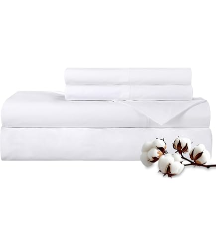 Sábana Bajera De Algodón 400 Hilos CGK Linens - Cama Doble Pequeña 120x190 Cm, Bolsillo Profundo 30 Cm, Color Blanco