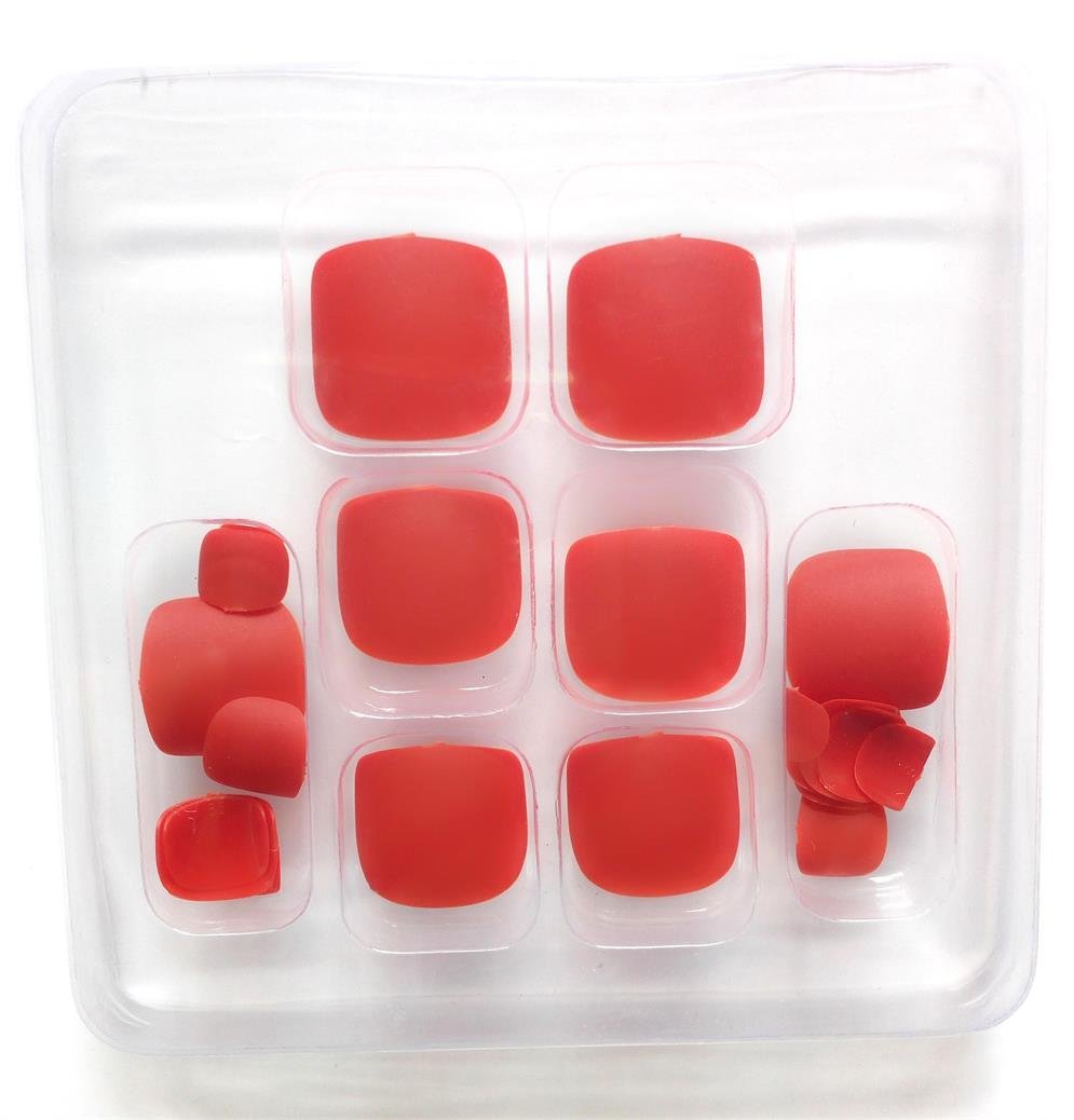 24 pcs Fake Toenails with Glue Design Acrylic False Toenails Press On Toenails Art Tips for Women Ladies (Deep Red)