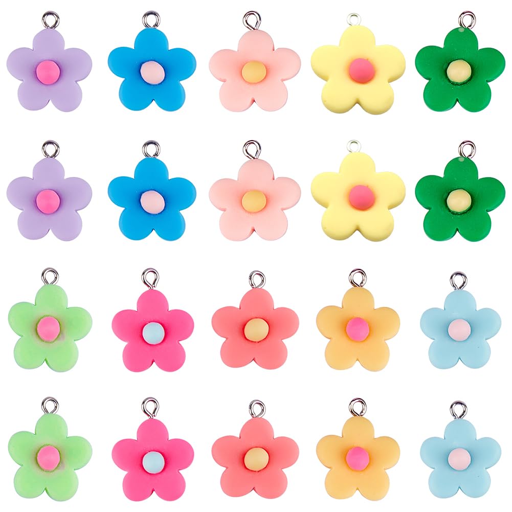 SUNNYCLUE 40Pcs 10 Colors Flower Charms Daisy Flower Colorful Pendant Resin for Earring Bracelet DIY Jewelry Making Pendants