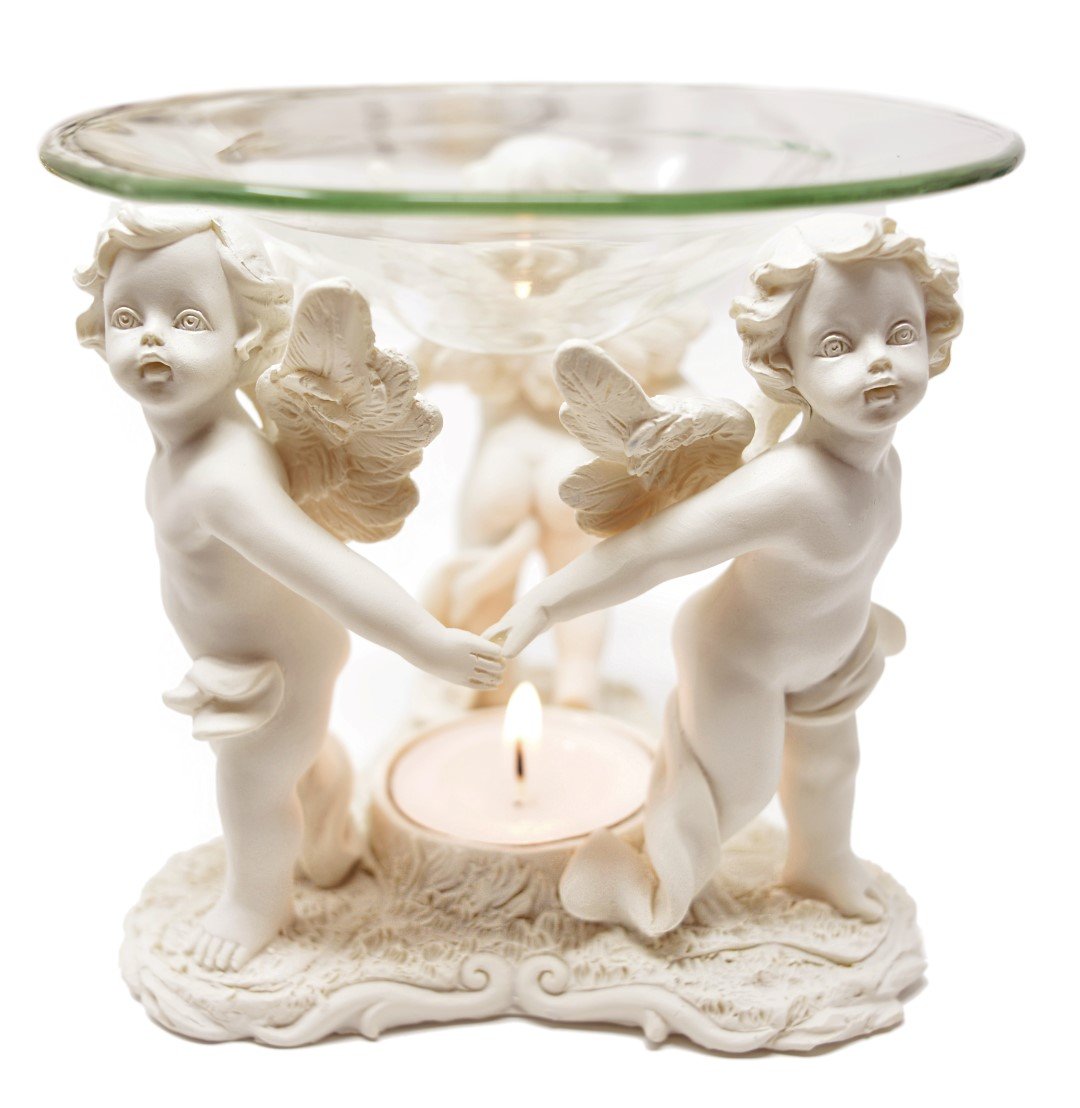 Out of the blue 936959 Polyresin Aroma Lamp with Glass Bowl, Three Standing Angels, Approx. 10.5 x 11.5 cm