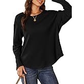 Dokotoo Women's Oversized 2026 Spring Waffle Knit Tops Crew Neck Long Sleeve Casual Pullover T Shirts