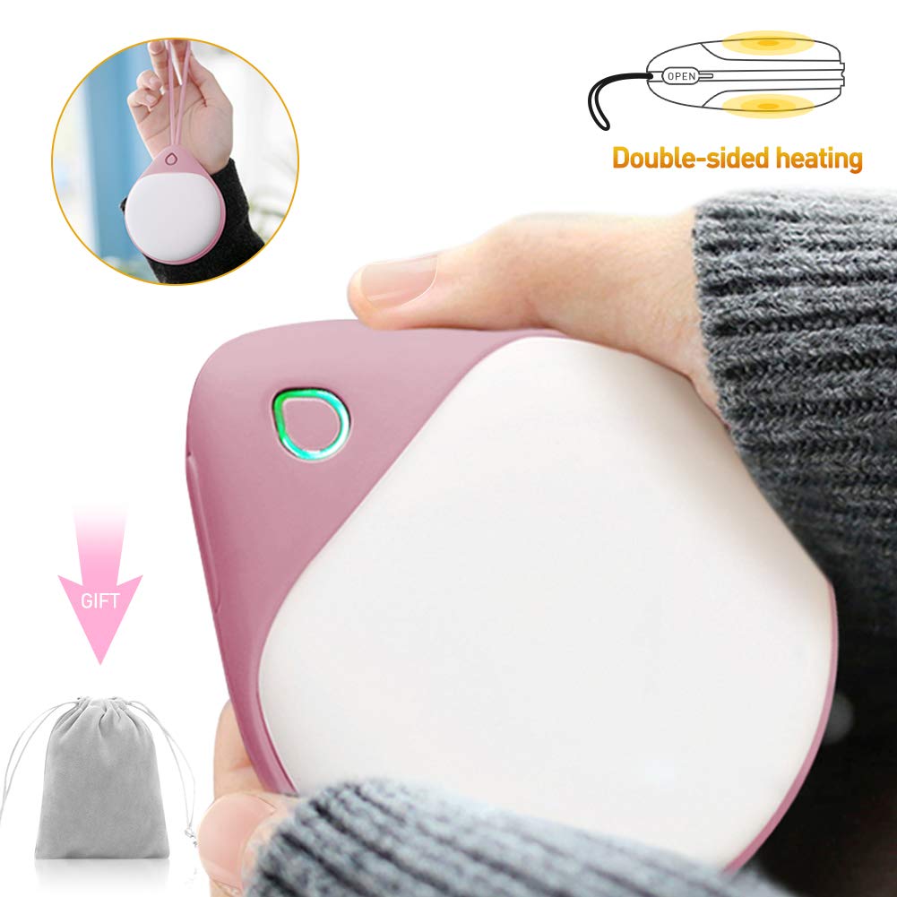 RioRand Hand Warmers Power Bank 2 in 1,6000mAh USB Rechargeable/Reusable Portable Pocket External Battery Charger with Flannelette Bag,Best Gift for Women,Kids-Pink and White