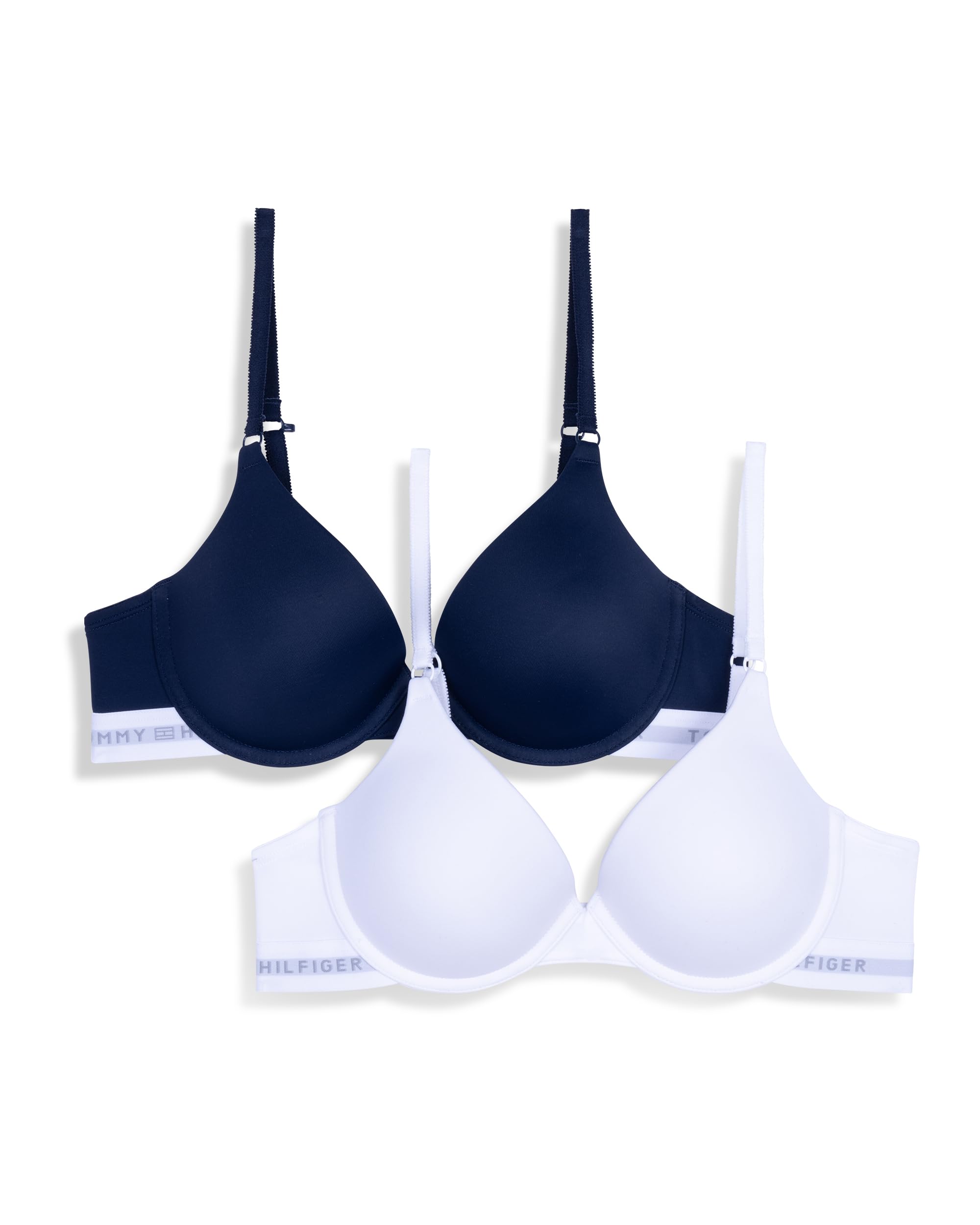 Tommy Hilfiger Women’s Micro Push Up Bra 2-Pack, Bright White/Sky Captain, 34A