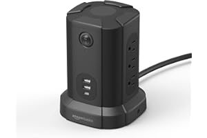 Amazon Basics Rectangular Power Strip Tower Surge Protector 1080J, 9 Outlet with Integrated USB Charging Ports (2 USB-A and 1 USB-C), 15A, 6ft Cord, Black