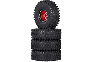 GoolRC 4PCS 1.9 Inch RC Crawler Rubber Tires with Metal Rim for 1/10 RC Rock Crawler Traxxas TRX-4 TRX-6 Axial Scx10 90046 RC4WD RC Car Parts (Red)