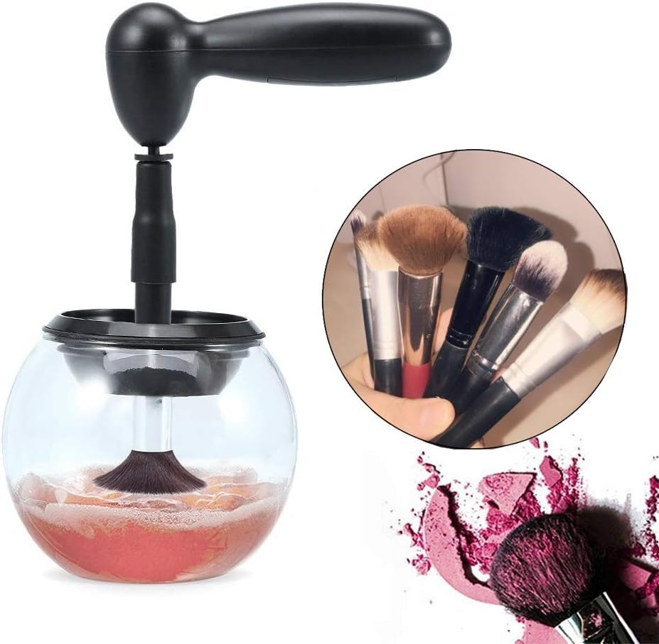 Makeup Brush Cleaner,Automatic Brush Cleaner Spinner,Completely Clean in Seconds and Dry in 360 Rotation with 8 Rubber Holders,Suit for All size Makeup Brushes (Black)