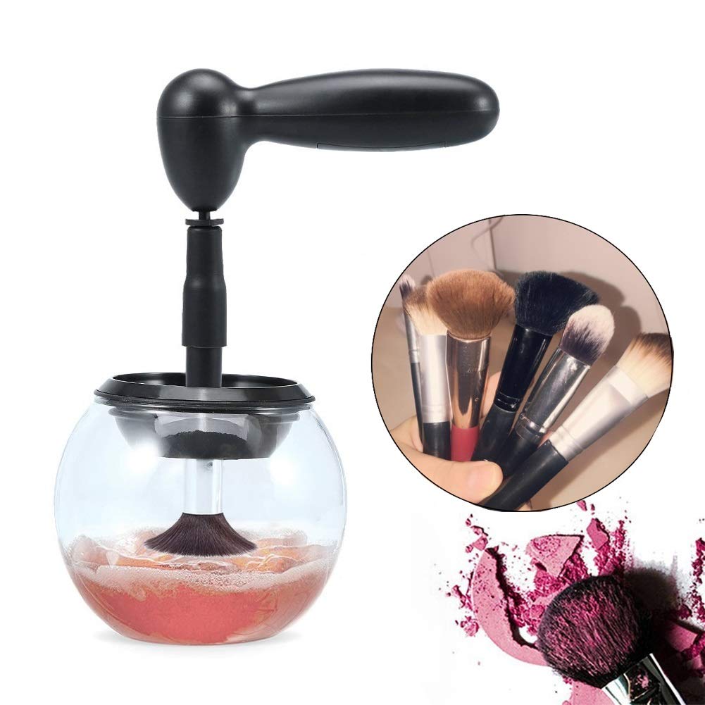 Makeup Brush Cleaner,Automatic Brush Cleaner Spinner,Completely Clean in Seconds and Dry in 360 Rotation with 8 Rubber Holders, Suit for All size Makeup Brushes (black)