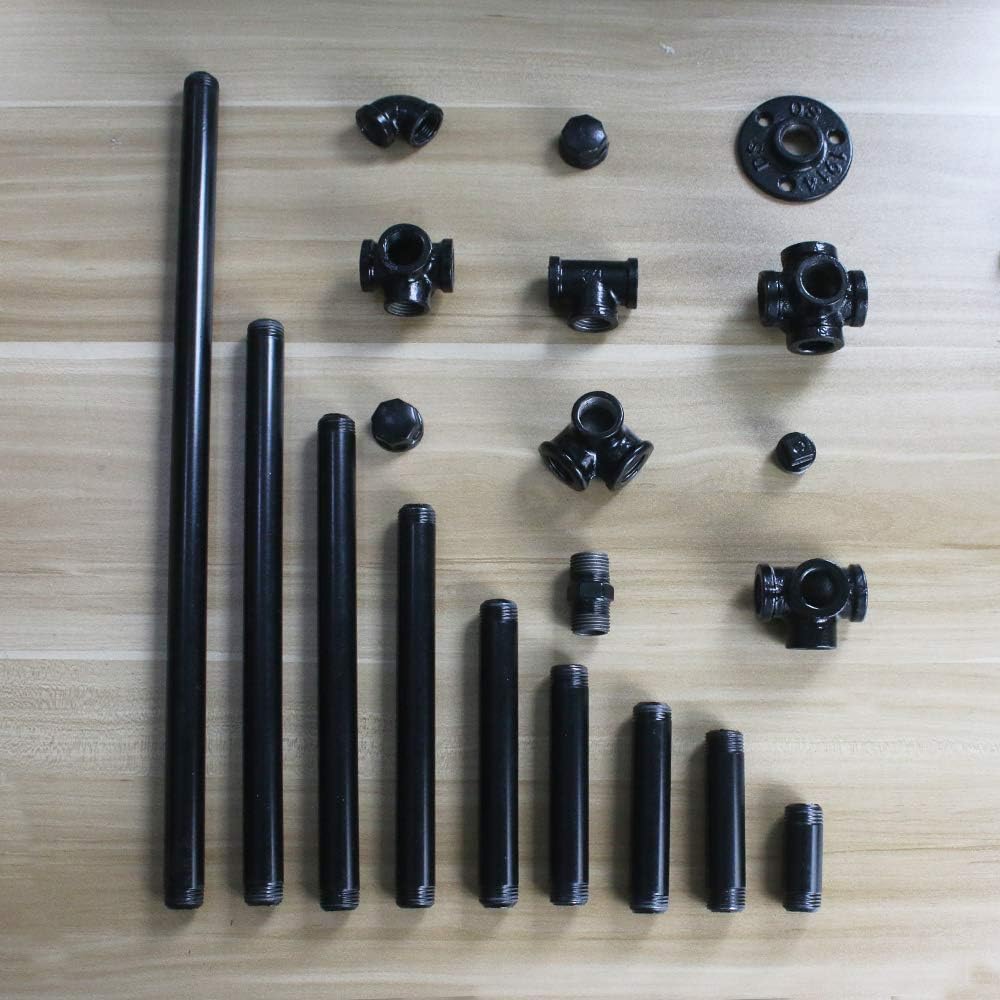 GeilSpace 6 Pack 1/2" × 24" Pre-Cut Black Metal Pipe, Industrial Steel Fits Standard Half Inch Black Threaded Pipes and Fittings - Vintage DIY Industrial Shelving (1/2" × 24", Black) - - 