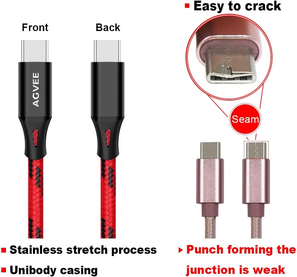 AGVEE 3A Heavy Duty USBC Charger Cable Seamless USBC End LG Stylo 4 5