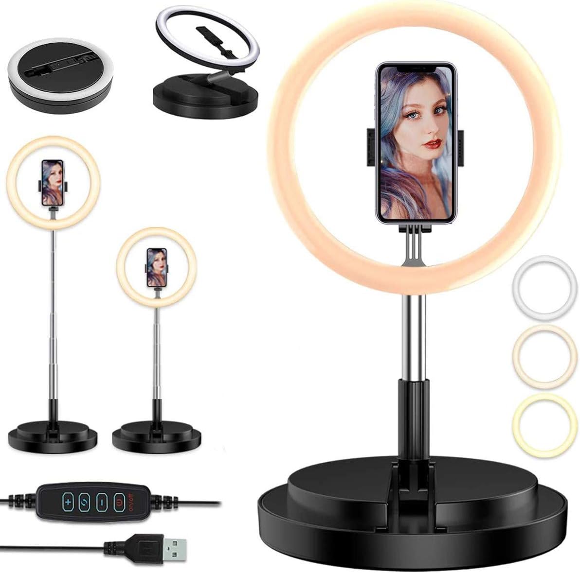 Amazon リングライト【2020年最新版】LEDリングライト 折畳み式 スタンド一体式 29cm/11インチ 高輝度照明 3色モード