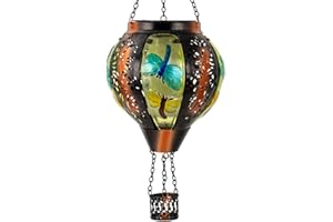 SUNNYGARDEN Dragonfly Solar Hot Air Balloon Lantern with Flame, Light Solar Outdoor Lantern Hanging Lanterns Decor for Garden Yard Patio, Dragonfly Gifts for Women Mom Grandmom
