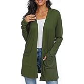Womens Casual Lightweight with Pocketes Long Sleeve Open Front Cardigan