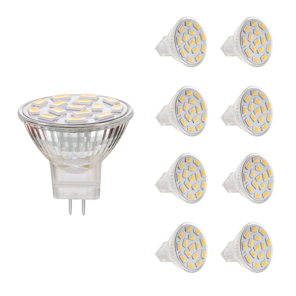 AHEVO 3.5W MR11 GU4.0 LED Light Bulbs, Equivalent to 25-35W Halogen Lamps, GU4.0 Base AC/DC 12V, 350 LM, 120° Flood Beam, 3000K Warm White, Recessed Lighting, Track Lighting, Pack of 8