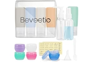 Beveetio Travel Bottles TSA Approved 15 Pack,2.9oz Silicone Refillable Size Containers, BPA Free Travel Tubes Toiletries for Cosmetic Shampoo Cream Conditioner Lotion Soap（2.9 OZ Multicolor）