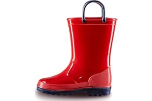 EUXTERPA Boys Girls Waterproof Rain Boots Kids Toddler Solid Color Boots with Easy On Handles