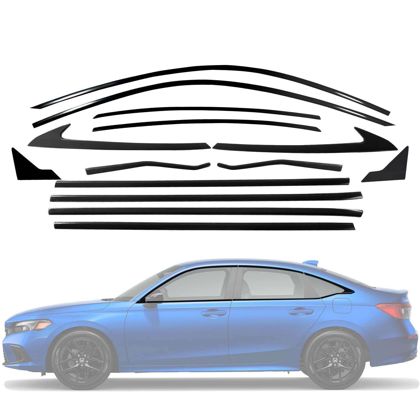 Photo 1 of Stainless Steel Window Trim Chrome Delete for Honda Civic Senda 2022-2025 Black Window Trim Blackout Kit