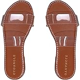 OYOANGLE Women's Clear Strap Flat Sandals Open Toe Double Band Casual Slide Sandals