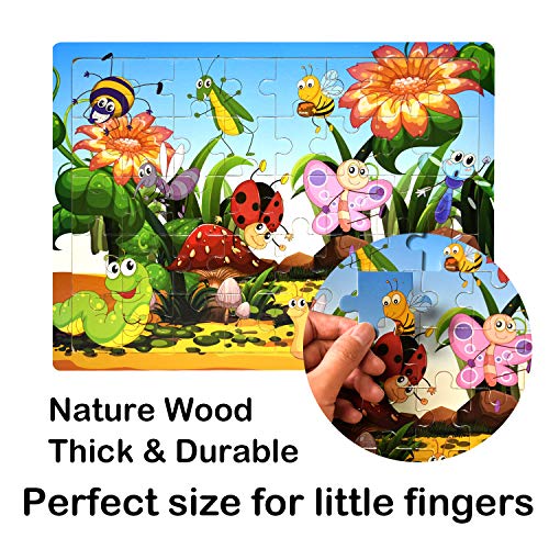 Wooden Puzzles for Toddlers Kids Ages 2-8, [40 Pieces] Preschool Jigsaw Puzzles Brain Development Educational Toys for Children, Set of 4 Theme - Dinosaur, Safari, Vehicles and Insect - Thumbnail 4