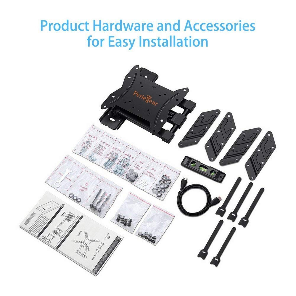 Perlegear TV Wall Mount Bracket - Extends 16” & Swivels - TV Mount fits 23”-55” TVs, Holds up to 66lbs, Slim Appearance - Bonus 10ft HDMI Cable, Concrete Anchors Plus More