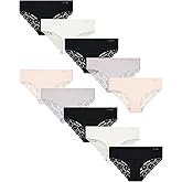 Jessica Simpson Women's Hipster Underwear - 10 Pack Sexy Lace Trim No Show Seamless Briefs - Panties for Women (S-XL)