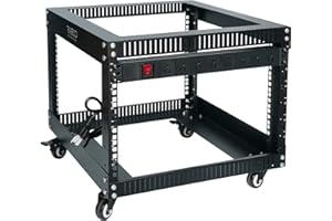 RIVECO 6U Open Frame Network Rack with Wheels - Including 1 Server Rack & 1 Basic Rail Mount PDU Power Strip - for 19" Standa