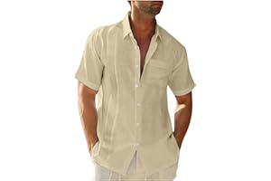 APIVOE Mens Button Down Shirts Short Sleeve Cotton Linen Dress Shirts Summer Beach Shirt Casual Vacation Collared Shirts