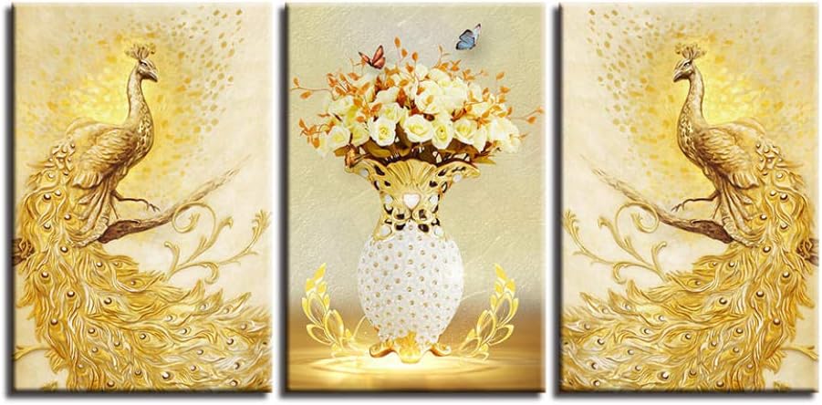 AKLIGSD Canvas Paintings Wall Art Golden Peacock For Living Room Bedroom Kitchen, 50cm X 70cm (No Frame)