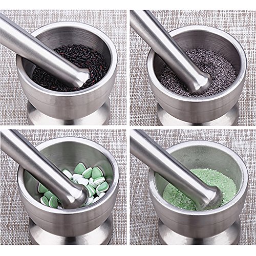 Mortar and Pestle Set with Cover for Crushing Grinding Ergonomic Design with Anti Slip Base and Comfy Grip Spice Grinder - Thumbnail 5