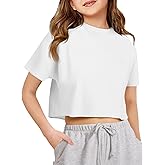 Girls Athletic Oversized Crop Tops Kids Drop Shoulder Short Sleeve T Shirts Workout Tees 5-14 Years