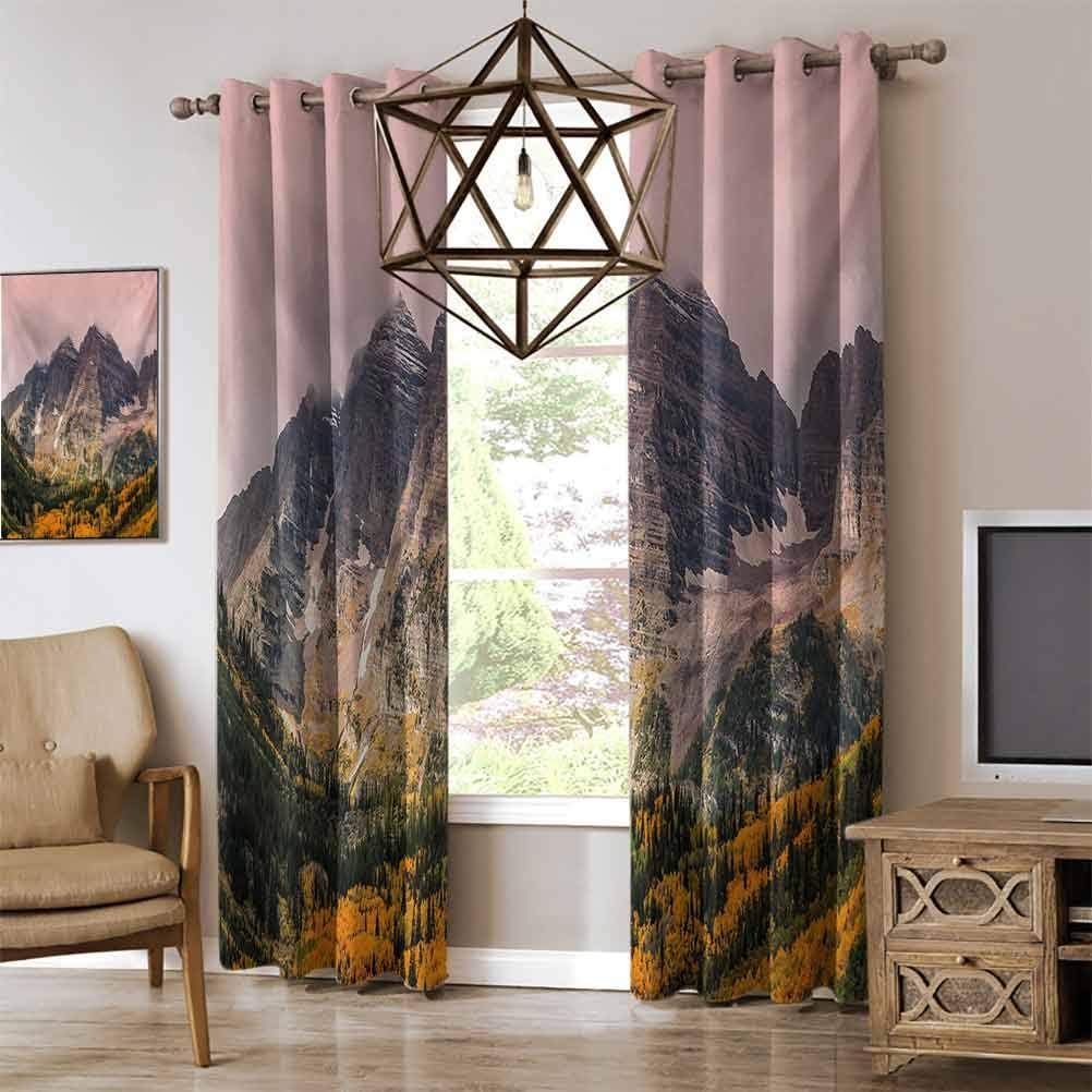 RenteriaDecor Fall Grommet Curtain Panel, Idyllic Mountain with Snowy Peaks and Hazy