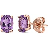 LE VIAN 1 to 2 2/5 Carat Gemstone Oval Stud Earrings 14K Gold Plated Silver | for Women, 925 Sterling, Natural, Peridot, Citrine, Topaz, Smoky Quartz, Amethyst or Morganite, 8x6 or 7x5 mm, Push Backs