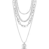 Nautica Rhinestone Disc Pendant Layered Necklace for Women Rhodium Plated Alloy Four Row White Chain 14 - 22 Inches