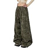 GORGLITTER Women's Low Rise Waist Baggy Corduroy Pants Y2K Wide Leg Sweatpants Athletic Workout Trousers Streetwear
