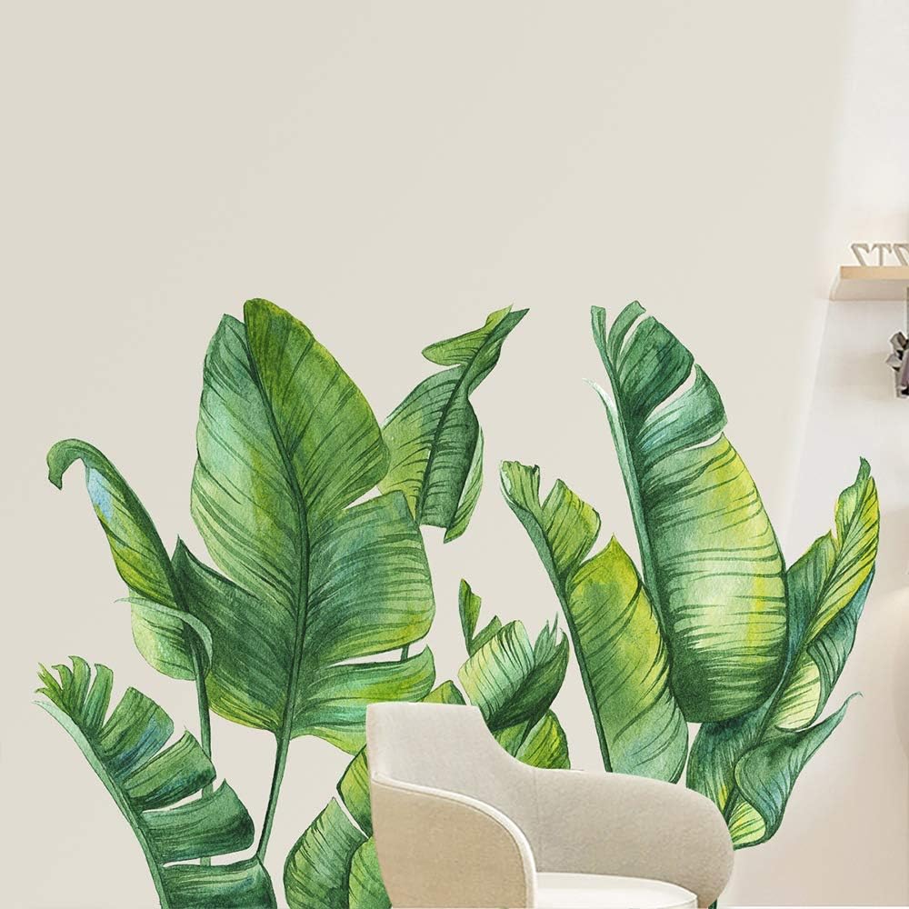 NA Green Plants Wall Stickers, Removable PVC Fresh Leaves Stick Wall Decals, Creative Murals Paper for Decor Girls Boys Kids Nursery Baby Home Living Room Bedroom Kitchen (33.4 x 21.6 inch)